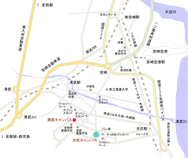 医学分館 清武キャンパスへのアクセスマップ